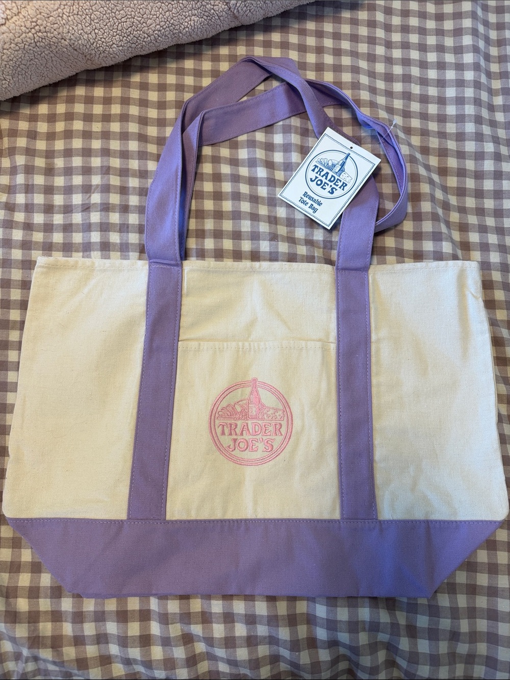 Trader Joes Big Canvas Tote Bag Lavender Pastel